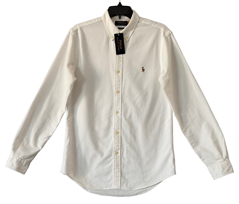 Polo Ralph Lauren Shirt Men's Medium Slim Fit Oxford Solid White NWT